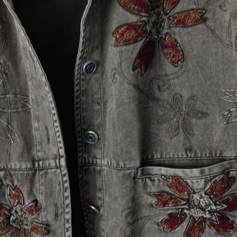 Chico's Brown Embroidered Jean Jacket - Picture 4 of 11